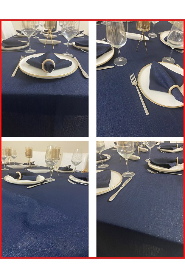 Simli Dertsiz Salon Masa Örtüsü Lacivert - 3