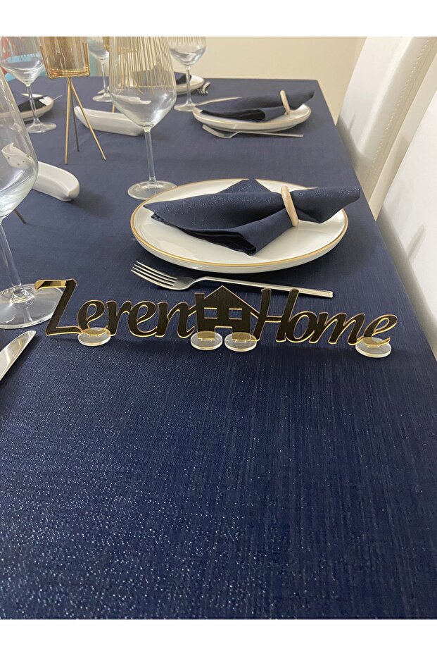 Simli Dertsiz Salon Masa Örtüsü Lacivert - 6