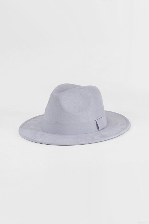 قبعة فيدورا رمادية من جلد الغزال - 1
