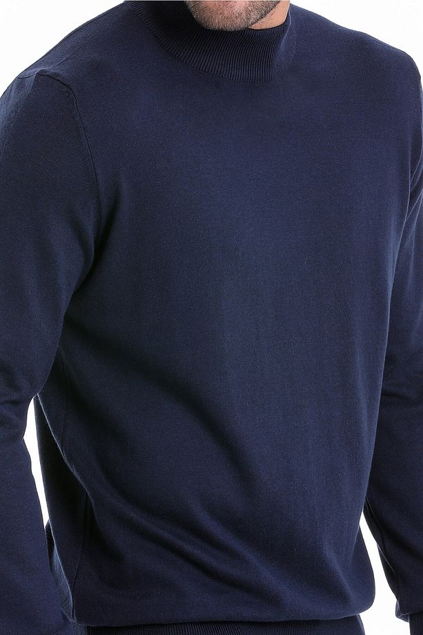 Erkek Lacivert Regular Fit %100 Pamuk Yarım Balıkçı Triko Kazak - 4