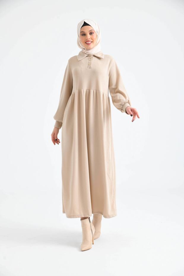Women's Buttoned Shirt Collar Balloon Sleeve Hijab Dress