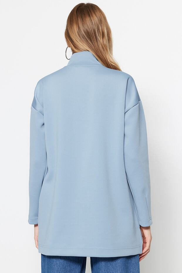 Niebieska, oversize'owa bluza z zamkiem błyskawicznym, z nadrukiem nurka/nurka, dzianinowa, TCTAW23TW00198 - 6