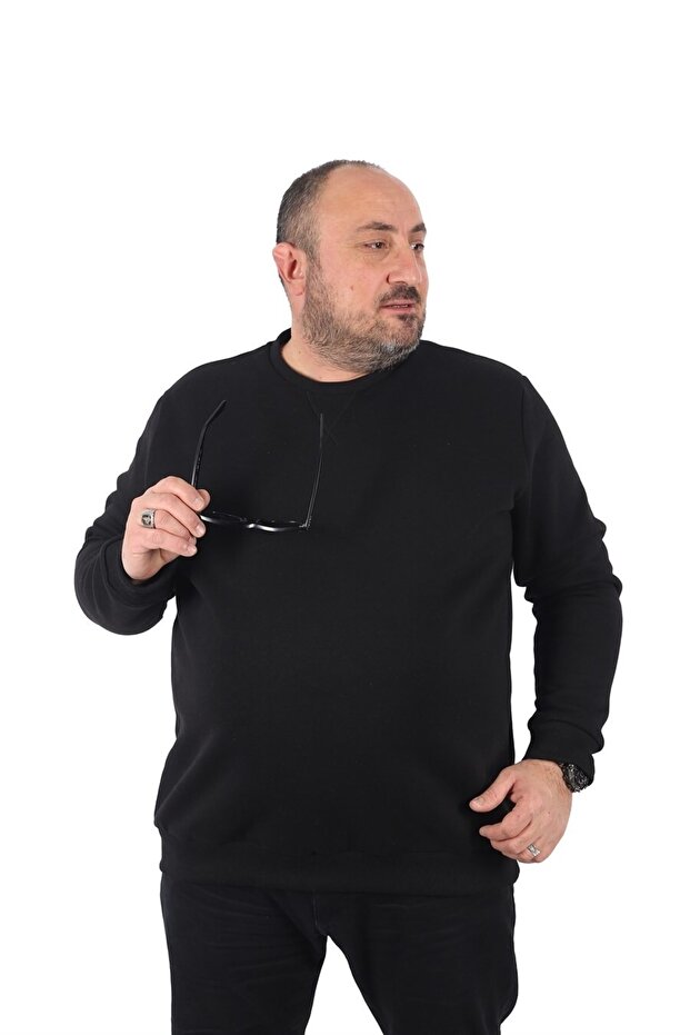 سويت شيرت أسود بتصميم V مقاس كبير - 22742