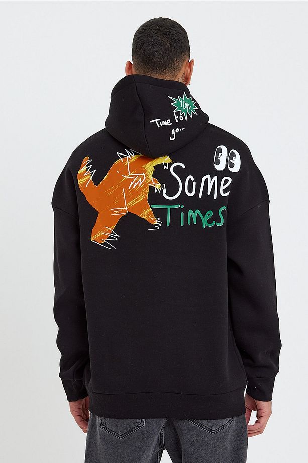 Sweatshirt Oversize Unisex Kapüşonlu Dinazor Some Times Baskılı Sweat - 1