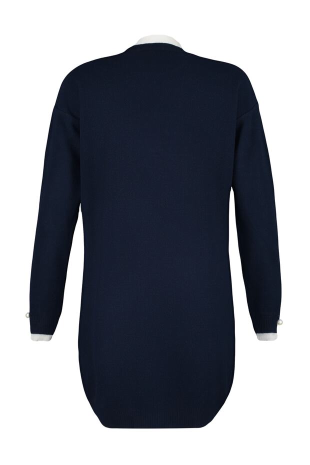 Marineblauer Strickpullover mit Perlendetails und Ärmeln TCTAW23AK00027 - 8