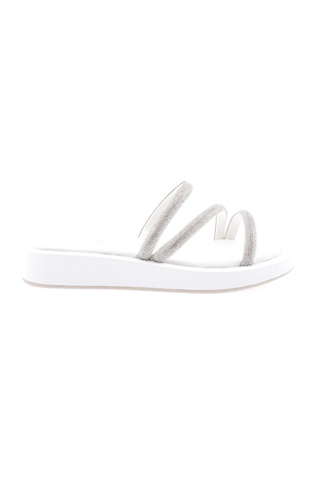 Women's Silver Stone Cross Banded Slippers White 11933108