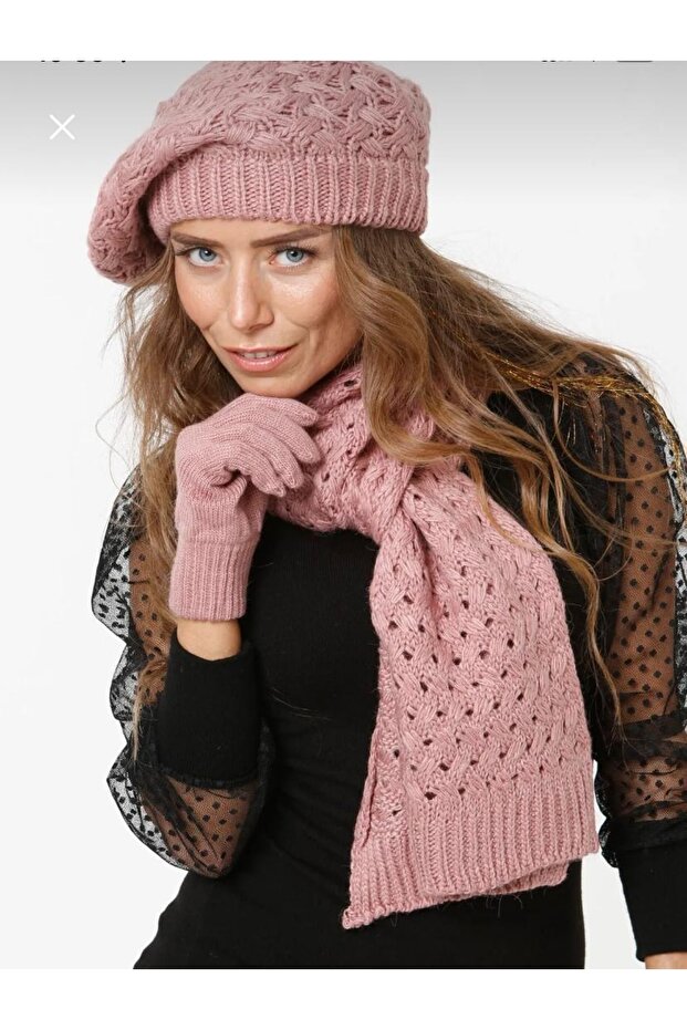 Women's Adult 3-Piece Painter Set Scarf Beret Gloves Knitwear Set