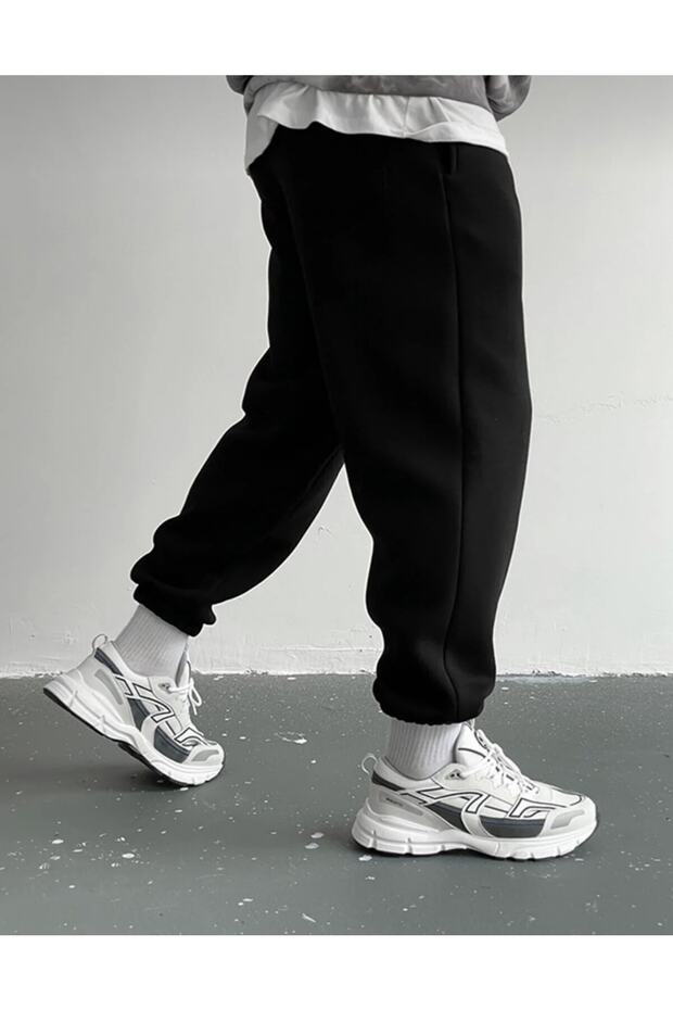 بنطال رياضي أسود مع 3 خيوط (سميك) - 3