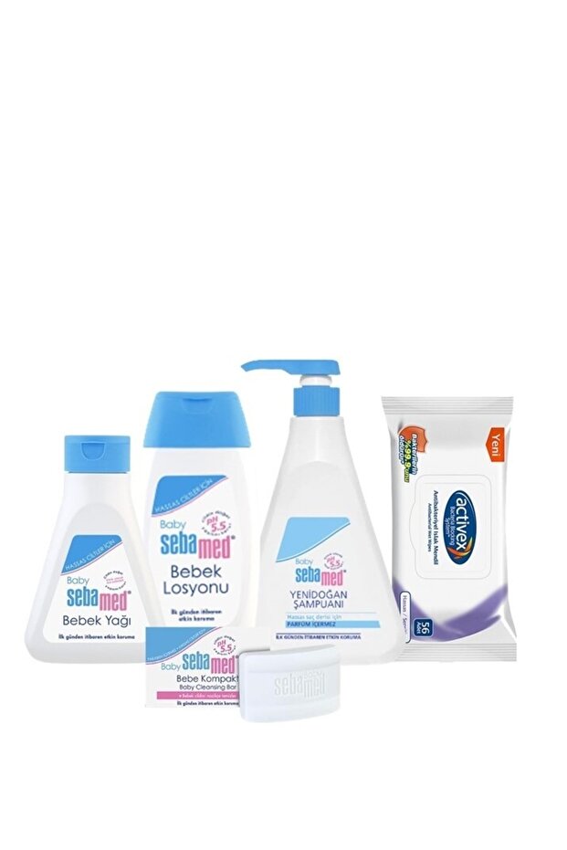 Baby 500ml Shampoo, 150ml Oil, 200ml Lotion, 100Gr Soap - Activex Sensitive Wet Wipes 56