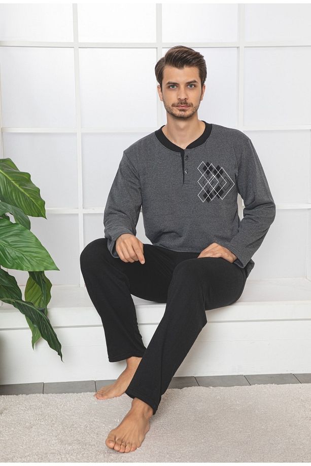 Pamuklu Uzun Kollu Pijama Takımı(FÜME) - 1
