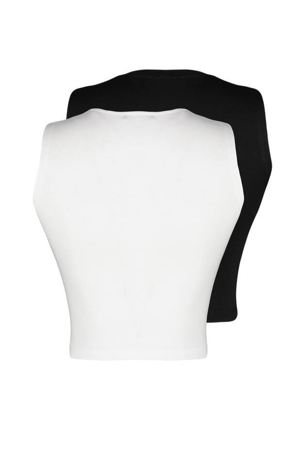 Siyah-Beyaz 2'li Paket Kolsuz Crop Pamuklu Esnek Örme Atlet TWOSS23AL00010 - 8