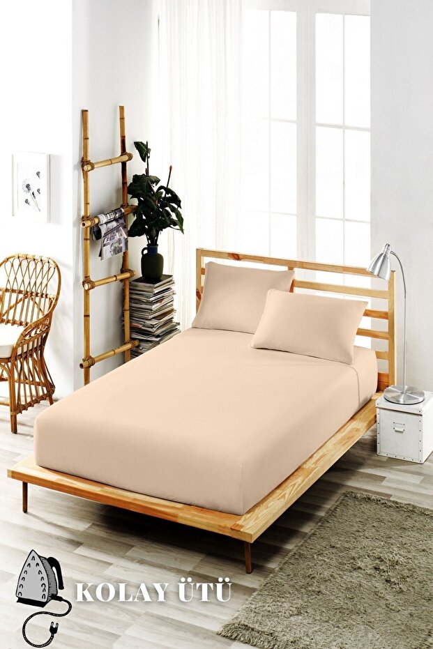 120x200 Easy-Iron Elastic Sheet Set High Beds Beige