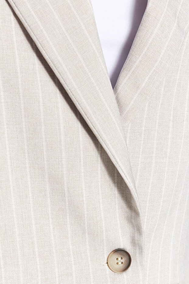 Taş Regular Crop Dokuma Çizgili Blazer Ceket TWOSS23BC00029 - 5