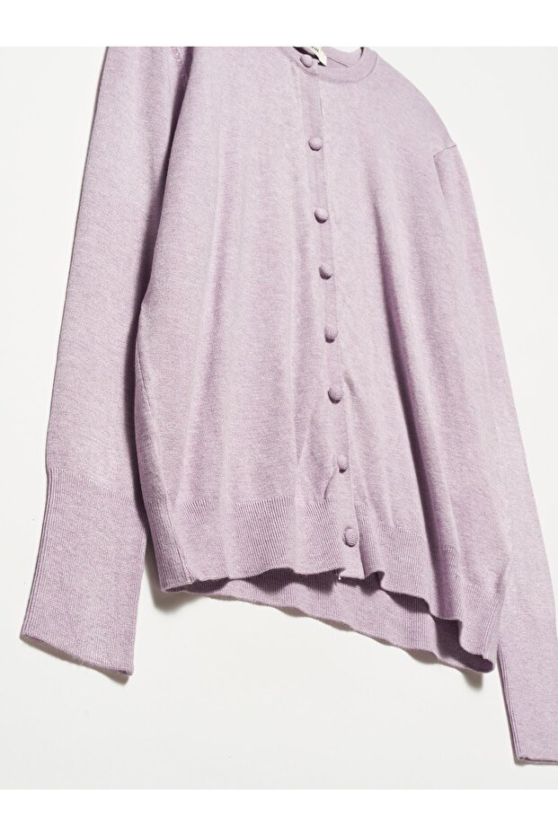 1295 Bisiklet Yaka Düğmeli Basic Hırka-lila M. - 3