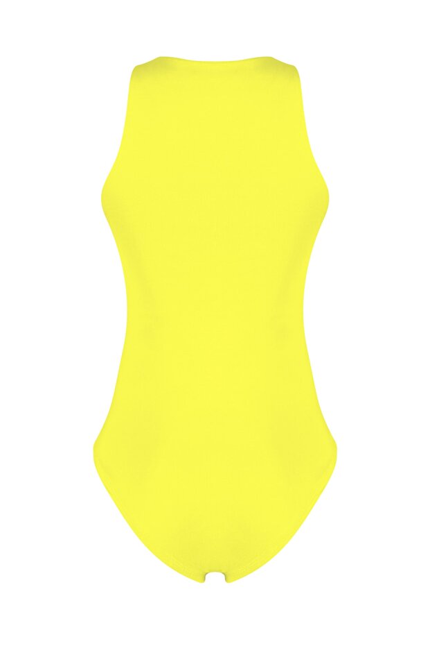 Sarı Halter Yaka Vücuda Oturan Esnek Alttan Çıtçıtlı Örme Body TWOSS20BD0044 - 8