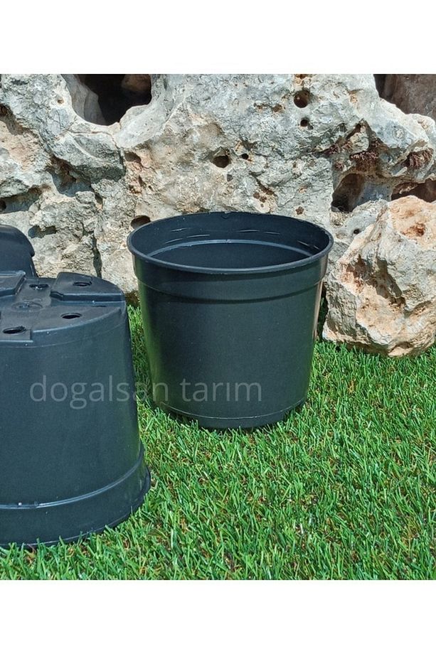 Siyah Üretim Saksısı 1,3 Lt 1 Adet Yuvarlak Saksı Çiçek Saksısı Plastik Saksı Yetiştirme Saksısı - 1
