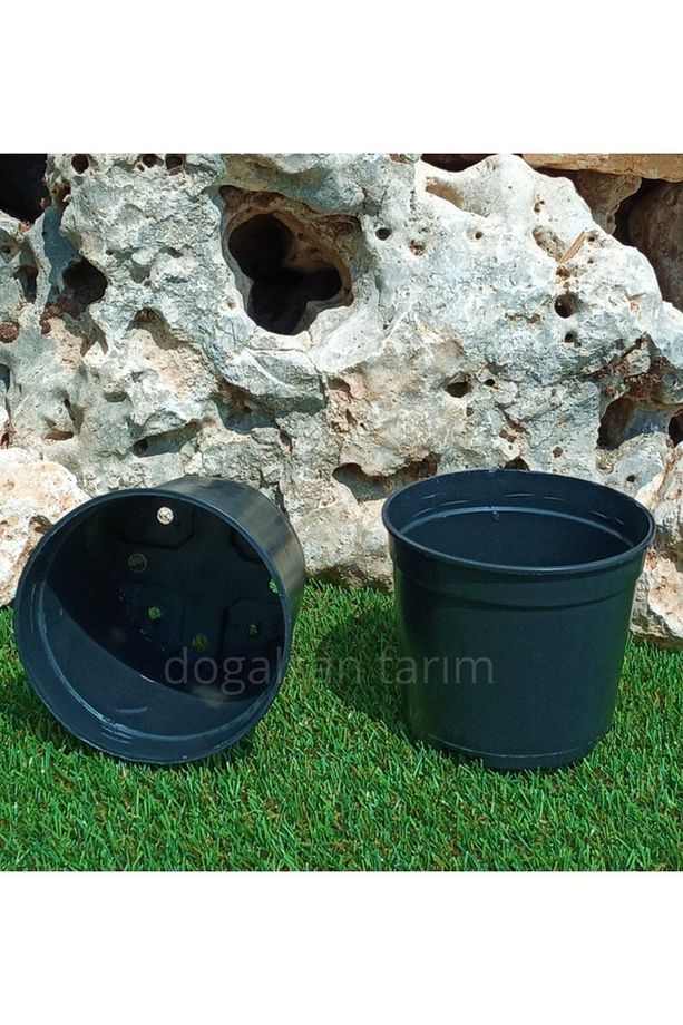 Siyah Üretim Saksısı 1,3 Lt 1 Adet Yuvarlak Saksı Çiçek Saksısı Plastik Saksı Yetiştirme Saksısı - 2
