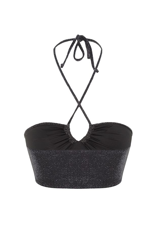 Siyah Straplez Simli Bikini Üstü TBESS23BU00302 - 9