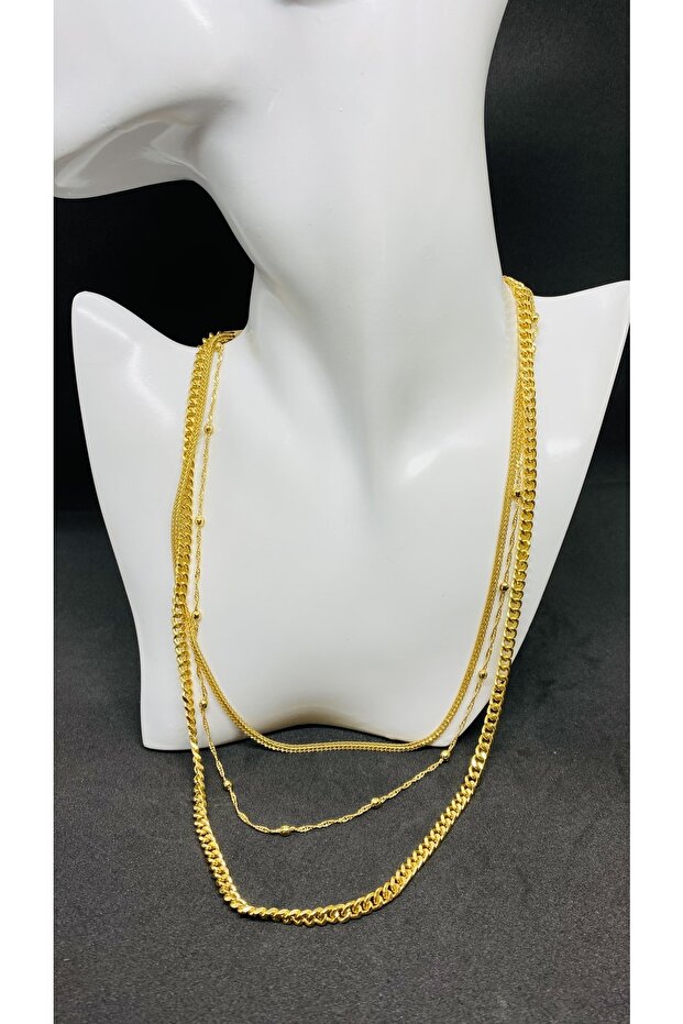 Lacquer Coated Triple Chain Women's Necklace