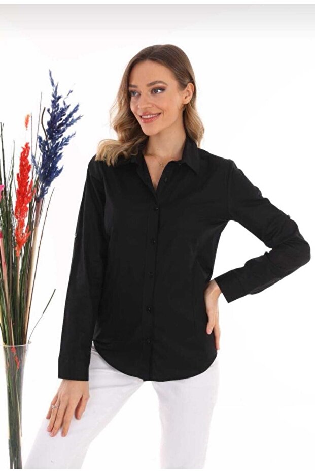 Women's Solid Color Basic Office Shirt - 1