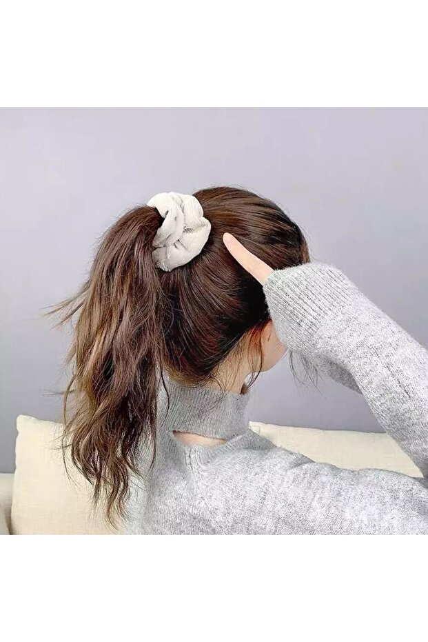 Peluş Simit Toka Tüylü Scrunchie - 3