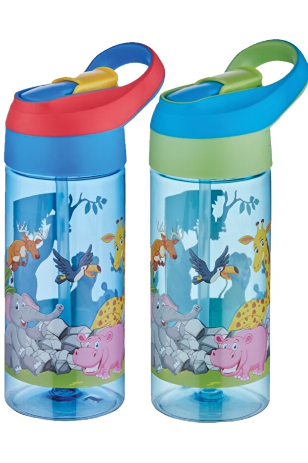Set of 2 500ml Tritan Children's School Water Bottle with Thick Straw