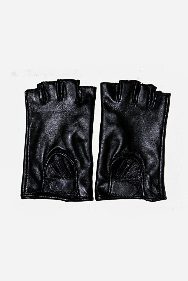 Parmaksız Kadın Deri Eldiven (siyah) - 1