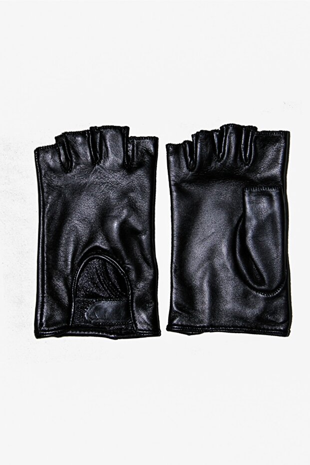 Parmaksız Kadın Deri Eldiven (siyah) - 2