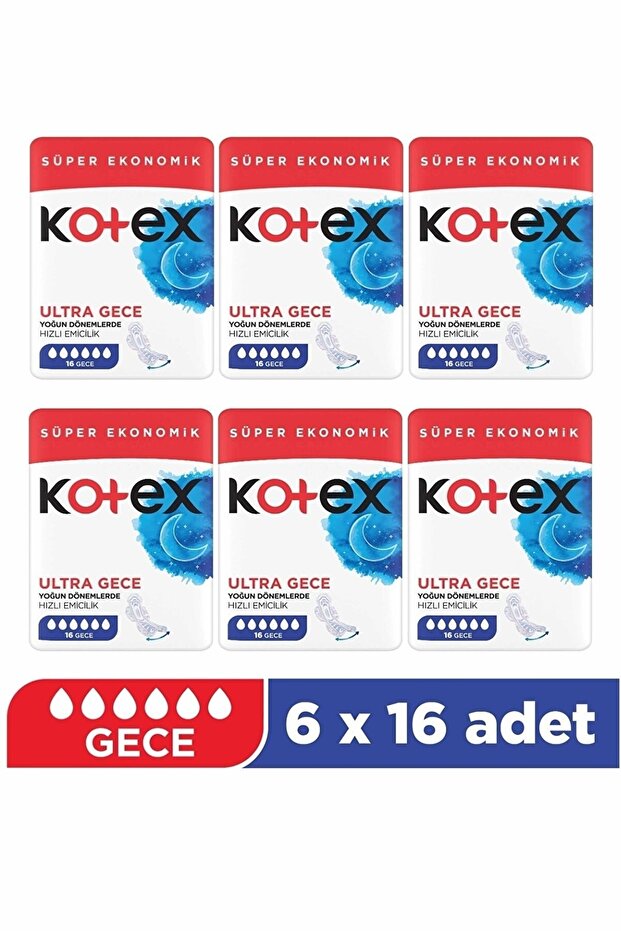 Ped Ultra Gece Quadro Süper Eko 16'lı 6 Adet - 1