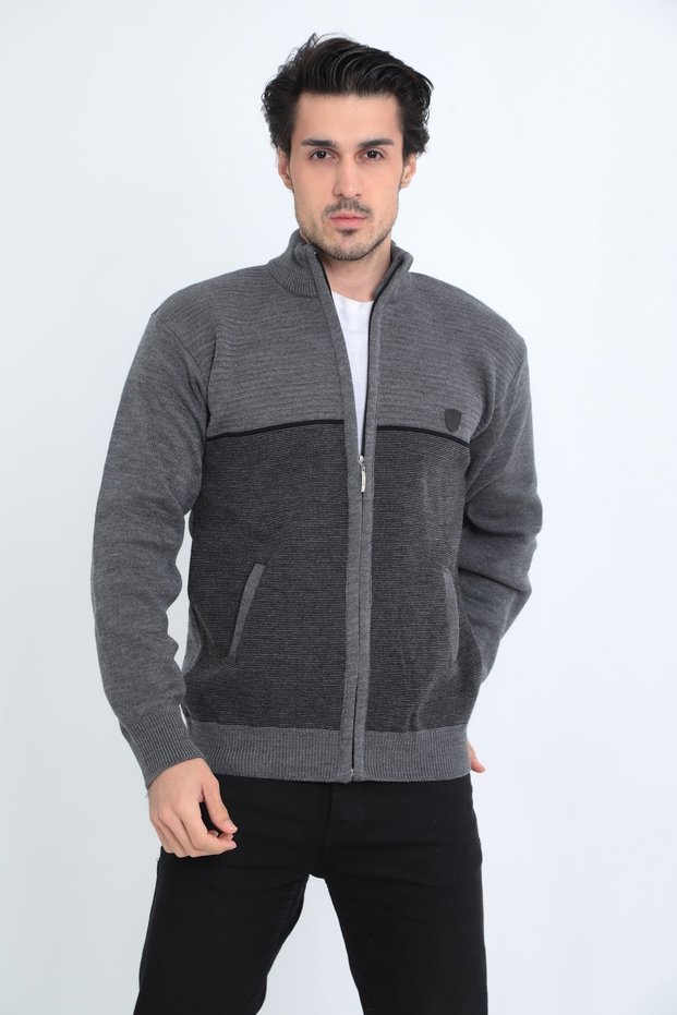 Father Zippered Steel Knitted Double Pocket Collar Autumn - Winter Thick Men's Cardigan