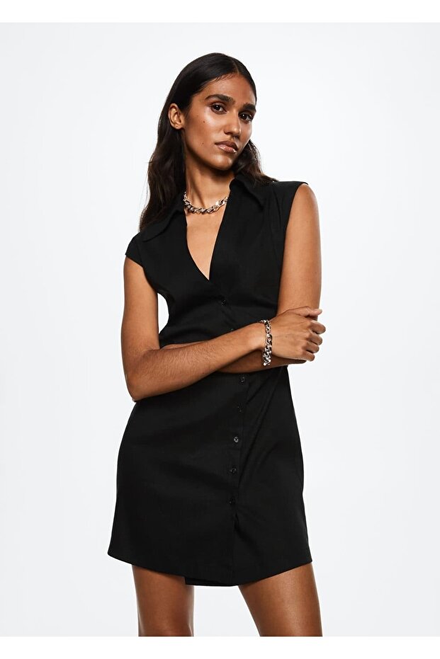 Keten Gömlek Elbise - 1