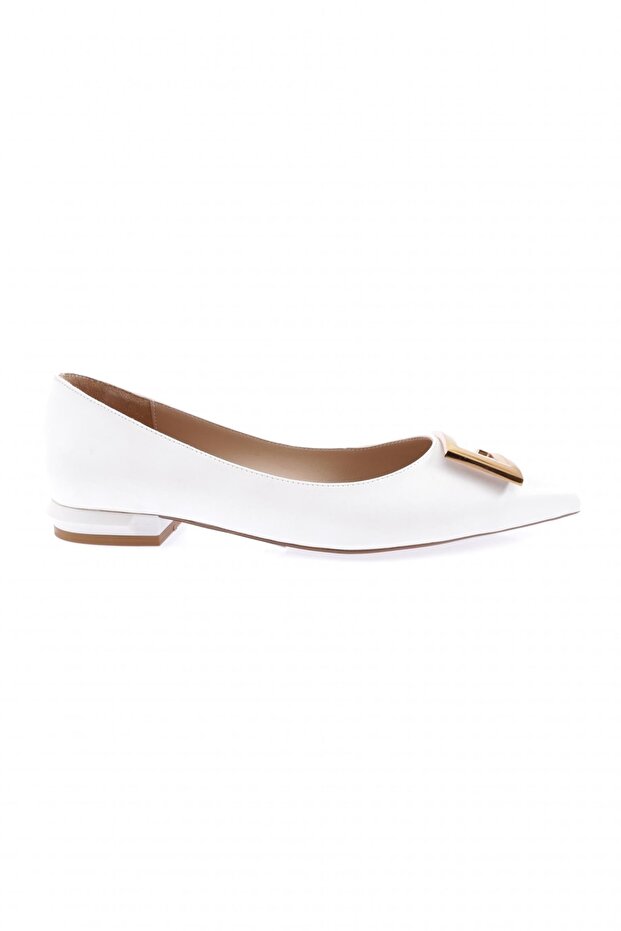 Women's Pointed Toe Reversed C Buckle Ballerinas White 31443236