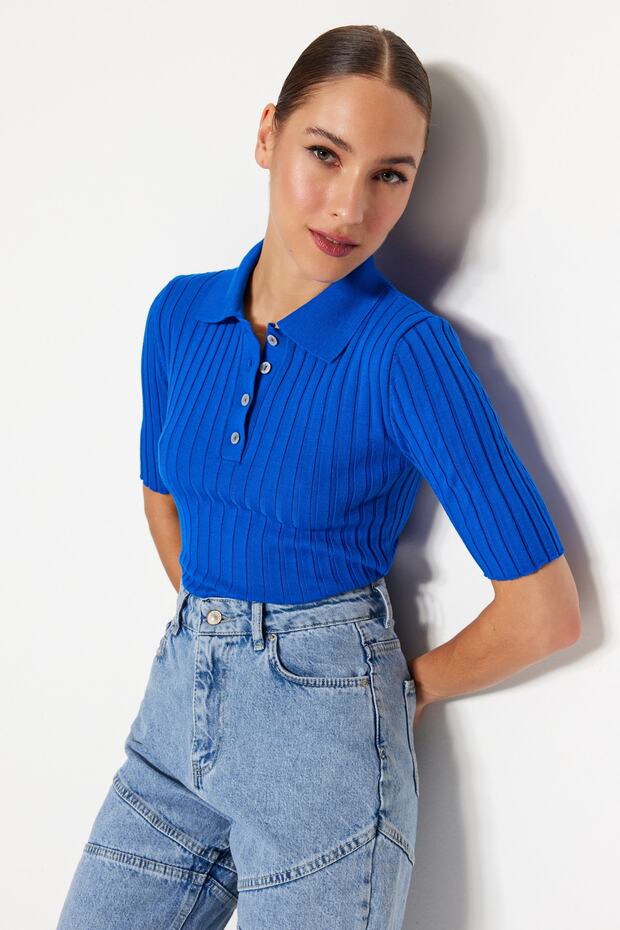 Mavi Basic Polo Yaka T-Shirt Görünümlü İnce Triko Bluz TWOSS20BZ0112 - 2