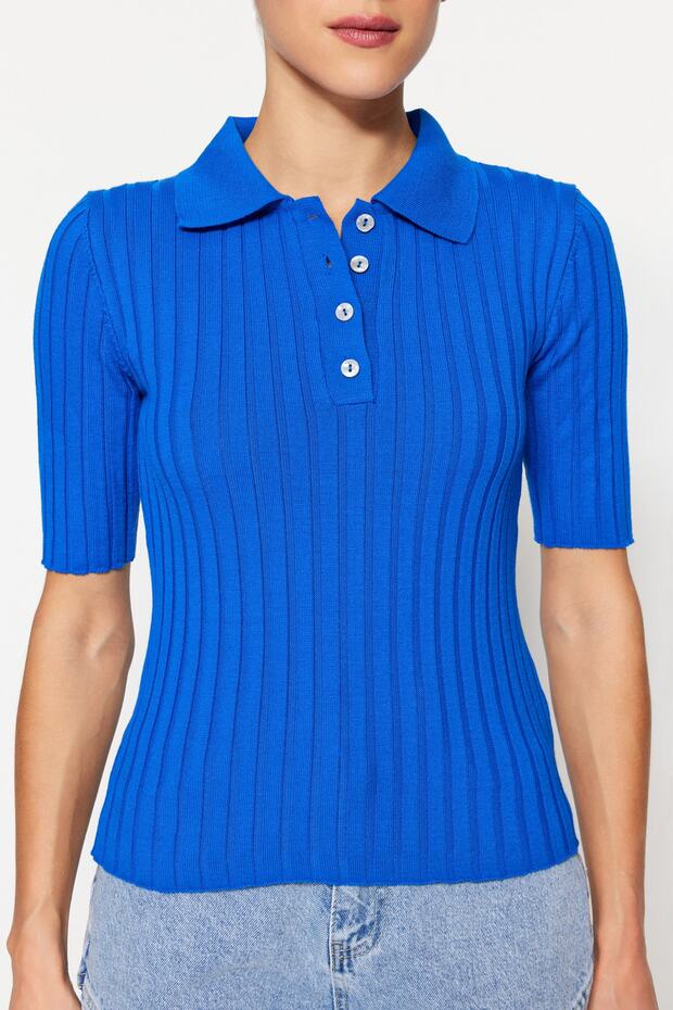 Mavi Basic Polo Yaka T-Shirt Görünümlü İnce Triko Bluz TWOSS20BZ0112 - 6