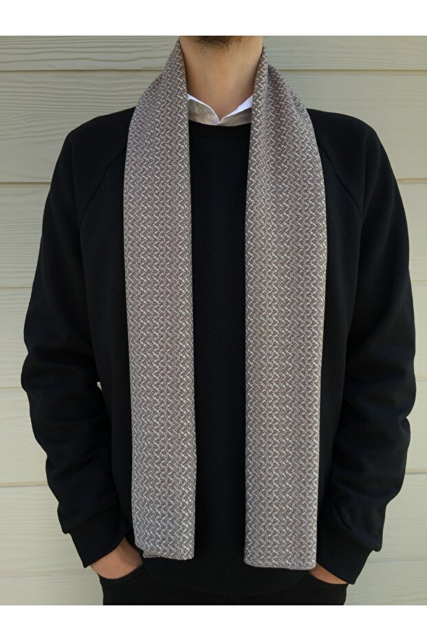 Beige Patterned Men's Shawl, Patterned Men's Scarf, Winter Scarf, Long Scarf, Men's Gift