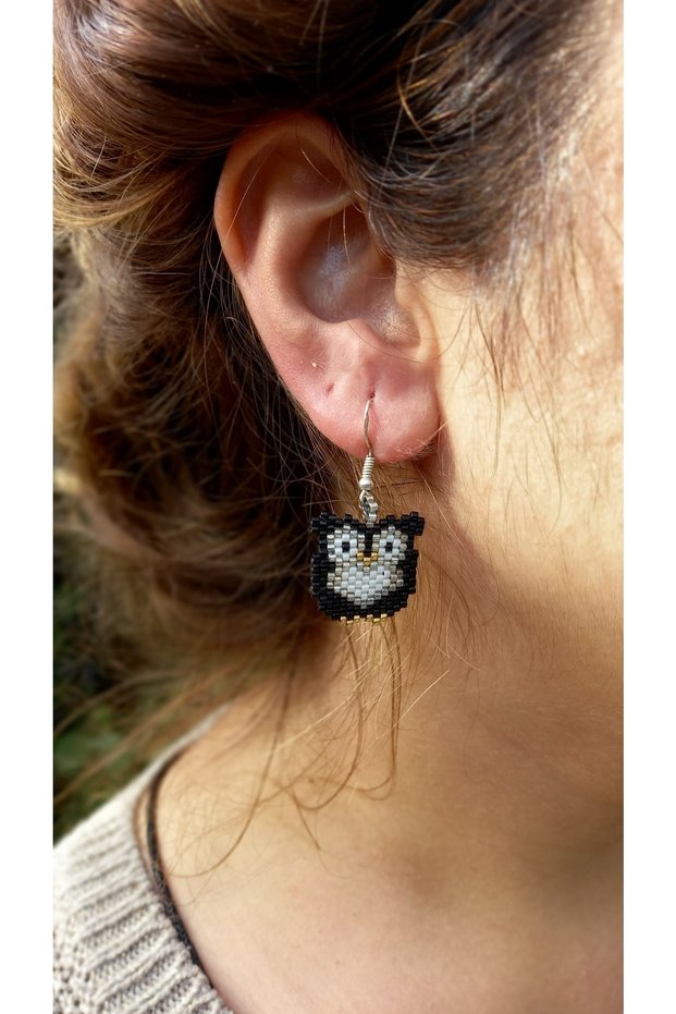 Miyuki Owl Black Earrings (pair)