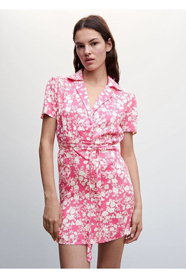 Çiçek Desenli Gömlek Elbise - 1