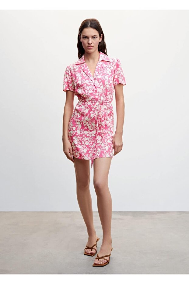 Çiçek Desenli Gömlek Elbise - 2