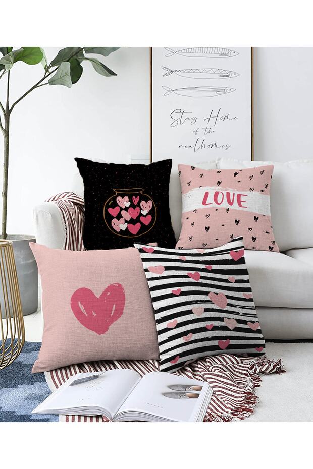 4-Piece Valentine's Day Concept Double Sided Special Design Modern Raschel Knitted Combination Throw Pillow Cover Set