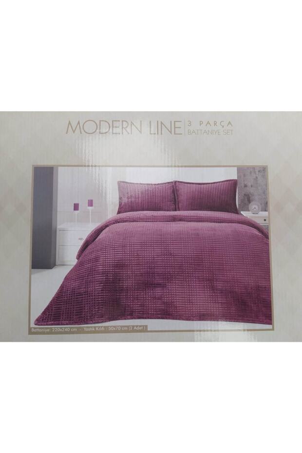 Modern Line Battaniye Seti Çift Kişilik Mürdüm - 2