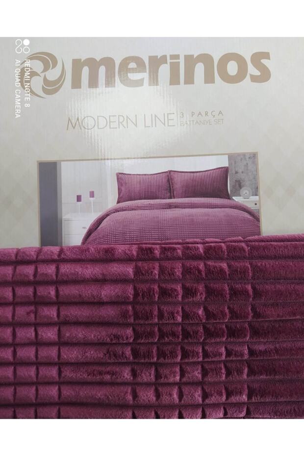 Modern Line Battaniye Seti Çift Kişilik Mürdüm - 4