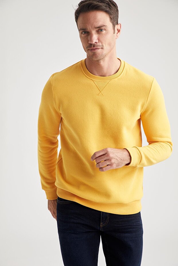 Regular Fit Bisiklet Yaka Basic Pamuklu Sweatshirt - 1