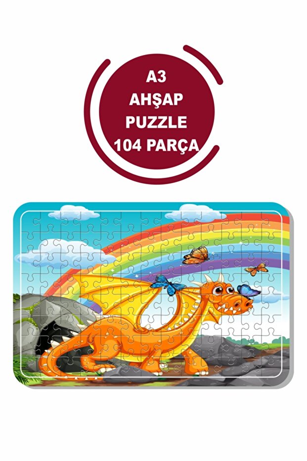 Cute Dragon And Rainbow A3 104 Piece Wooden Puzzle