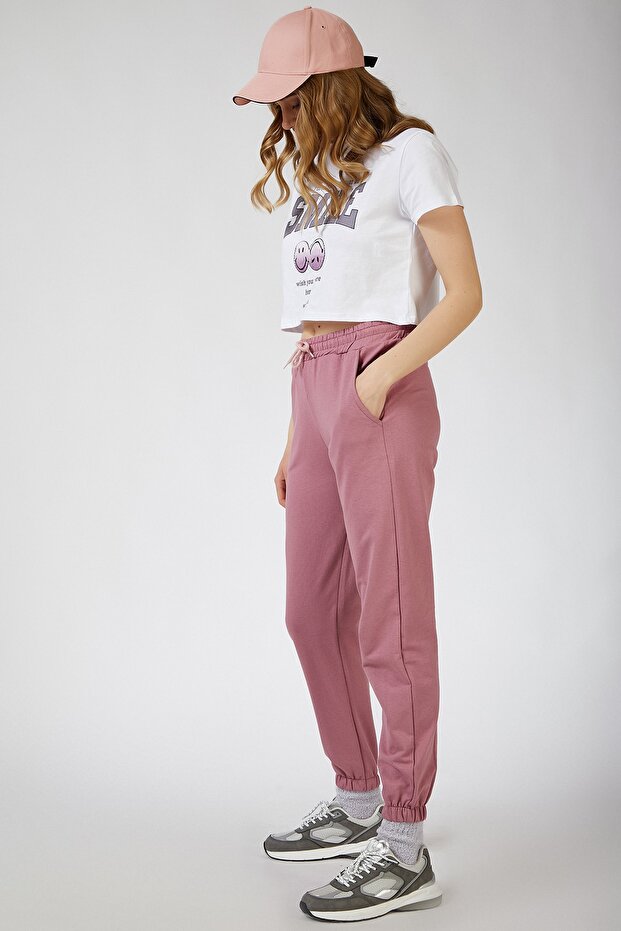 Női világos szárított rózsa zsebes melegítőnadrág CR00327 - 2