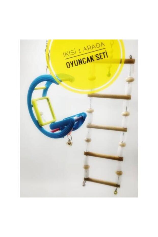 Budgie Toys Set Swing Gondola with Mirror and Wooden Beaded Ladder