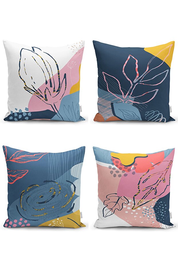 Set of 4 Colorful Bohemian Leaf Drawing Special Design Modern Pillow Throw Pillow Covers