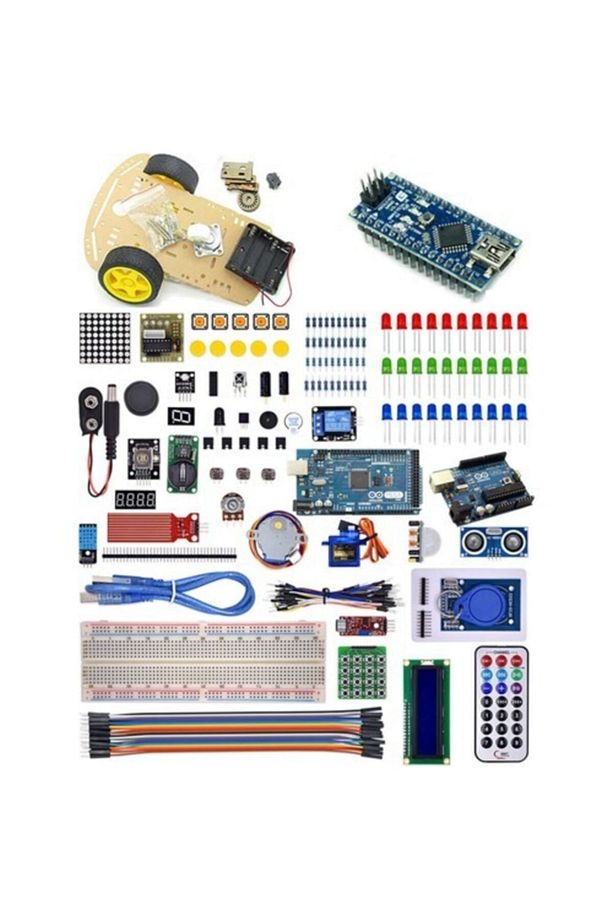 Nano Mega Uno 181 Parça Robotik Kodlama Ve 2 Wd Tekerlekli Araba Şasesi Rfid Süper - 1
