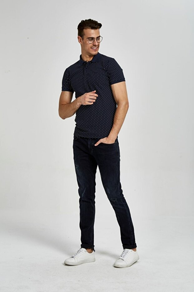 Patterned Polo Neck T-Shirt - 2
