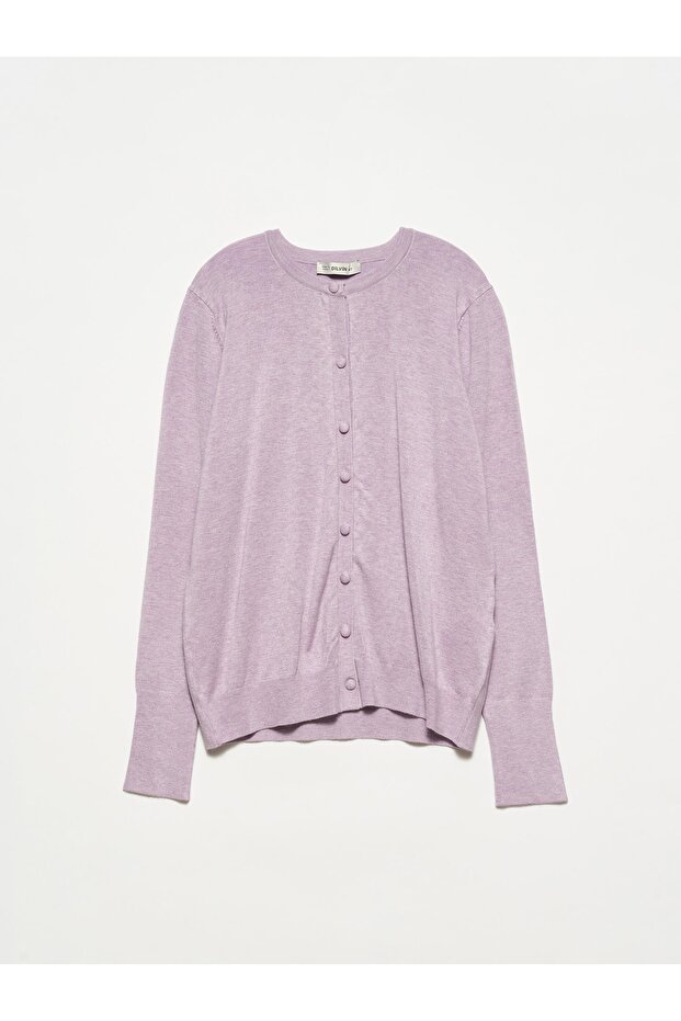 1295 Bisiklet Yaka Düğmeli Basic Hırka-lila M. - 1