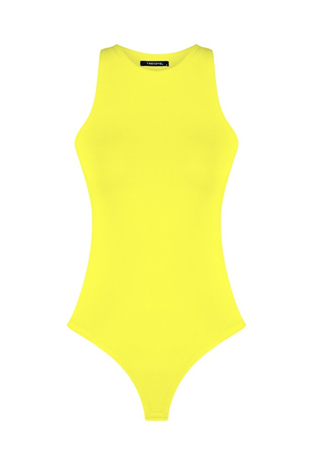 Sarı Halter Yaka Vücuda Oturan Esnek Alttan Çıtçıtlı Örme Body TWOSS20BD0044 - 6